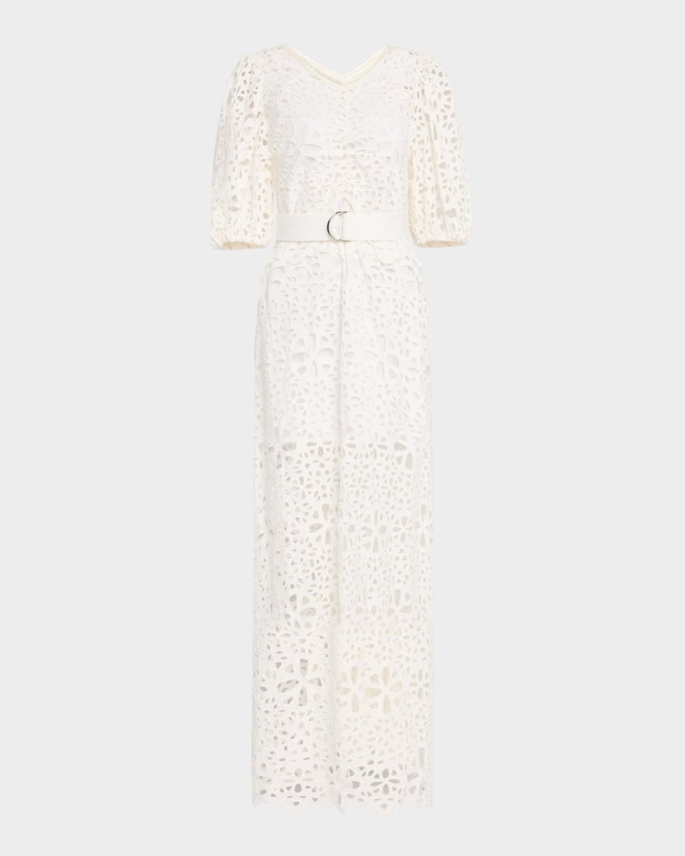 Lumi Puff-Sleeve Eyelet Maxi Dress